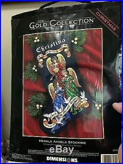 Dimensions Gold Herald Angels Christmas Stocking Counted Cross Stitch Kit # 8531