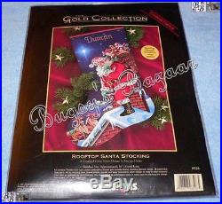 Dimensions Gold ROOFTOP SANTA STOCKING Counted Cross Stitch Christmas Kit 8528