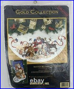 Dimensions Gold Santas Wildlife Tree Skirt & Stocking Cross Stitch Kits Bundle