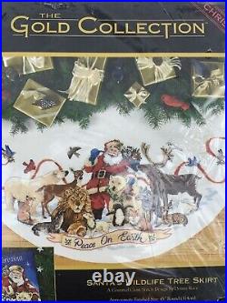 Dimensions Gold Santas Wildlife Tree Skirt & Stocking Cross Stitch Kits Bundle