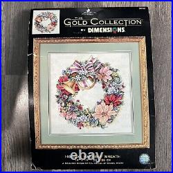 Dimensions HOLIDAY HARMONY WREATH Cross Stitch Kit 2001 GOLD Christmas Presorted