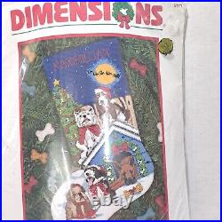 Dimensions Needlepoint Stocking Kit 9113 Holiday Hounds Christmas Dogs New