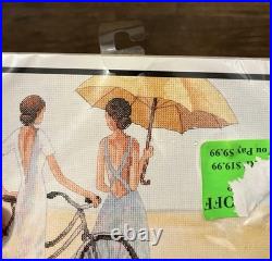 Dimensions SEASIDE STROLL Counted Cross Stitch Kit #35197 Bicycle Lady Umbrella