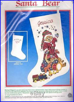 Dimensions Santa Bear Teddy Christmas Gifts Toy Sack Crewel Stocking Kit 8058