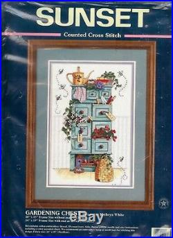 Dimensions/Sunset Counted Cross Stitch Kit Gardening Chest rare