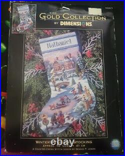 Dimensions The Gold Collection WINTER'S TWILIGHT STOCKING Cross Stitch Kit #8666