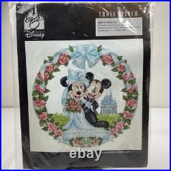 Disney Mickey Minnie Mouse Wedding Cross Stitch Kit 14 Count Aida 15x15 New Rare