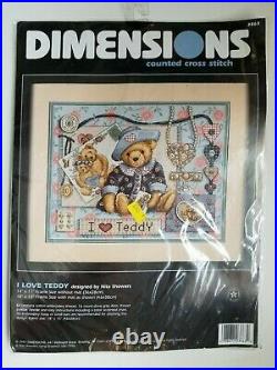 EXTREMELY RARE Dimensions Cross Stitch Kit I LOVE TEDDY (#3863) NEW / SEALED