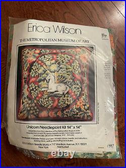 Erica Wilson Design Needlepoint Pillow Kit UNICORN Fruit Flowers MET MMA Opened