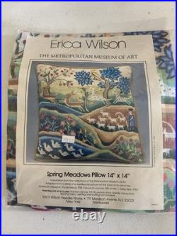 Erica Wilson Needlepoint 14 x 14 Pillow Kit Spring Meadows 1986 animals, etc