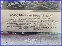 Erica Wilson Needlepoint 14 x 14 Pillow Kit Spring Meadows 1986 animals, etc