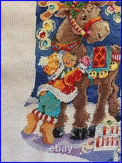 FINISHED Counted Cross Stitch Christmas Stocking CANVAS Merry CHRISMOOSE Bucilla