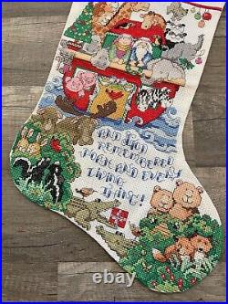 Finished BUCILLA Counted Cross Stitch DECORATING THE ARK Christmas Stocking