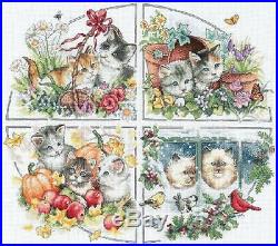 Four Seasons Kittens Cats Counted Cross Stitch Kit Dimensions Gold Collection