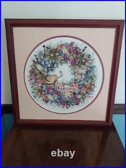 Framed & Completed DIMENSION Berry Wreath Welcome Cross Stitch Martha Edwards