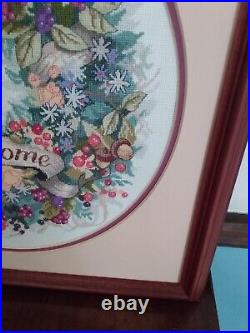 Framed & Completed DIMENSION Berry Wreath Welcome Cross Stitch Martha Edwards