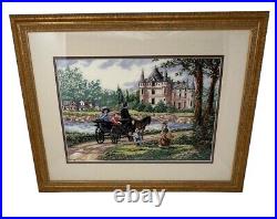 Framed Dimensions Gold M'Ladys Chateau Hand Made Cross Stitch 1995 Robert Lebron