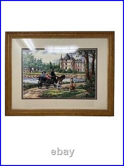 Framed Dimensions Gold M'Ladys Chateau Hand Made Cross Stitch 1995 Robert Lebron