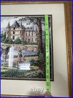 Framed Dimensions Gold M'Ladys Chateau Hand Made Cross Stitch 1995 Robert Lebron