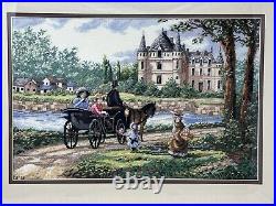 Framed Dimensions Gold M'Ladys Chateau Hand Made Cross Stitch 1995 Robert Lebron