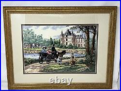 Framed Dimensions Gold M'Ladys Chateau Hand Made Cross Stitch 1995 Robert Lebron