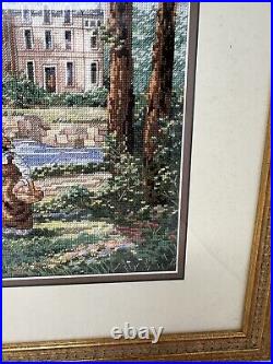 Framed Dimensions Gold M'Ladys Chateau Hand Made Cross Stitch 1995 Robert Lebron