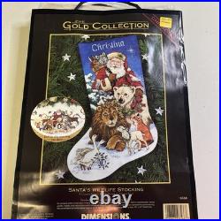Gold Collection Dimensions Vintage Cross Stitch Santa's Wildlife Stocking 16