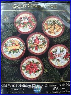 Gold Vtg Dimensions 8813 Old World Holiday Christmas Ornaments Cross Stitch Kit