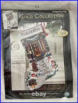HTF Christmas Dimensions GOLD Counted Stocking Kit ALL HEARTS COME HOME 8739