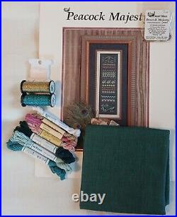 HTF Just Nan Peacock Majesty Silks Linen Kreinik Cross Stitch Complete KIT