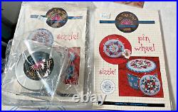 HTF Just Nan SIZZLE TIN & PIN WHEEL Ctd Cross Stitch KIT with Linen & Embellishmts