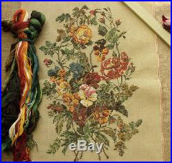 HUGE 29 Vtg Tramme Preworked Needlepoint KIT CanvasGOUGEOUS ROSE Poppy ANTIQUE