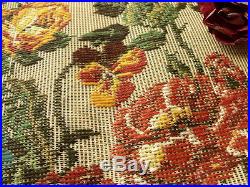 HUGE 29 Vtg Tramme Preworked Needlepoint KIT CanvasGOUGEOUS ROSE Poppy ANTIQUE