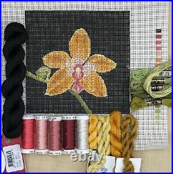 Hand painted needlepoint canvas kit Orchid with silk threads one of a kind