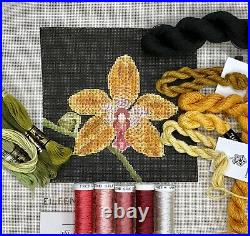 Hand painted needlepoint canvas kit Orchid with silk threads one of a kind