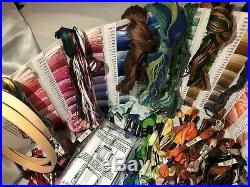 Huge Lot DMC Embroidery Floss Skeins Cross Stitch Crewel Ks Lap Frame Kits