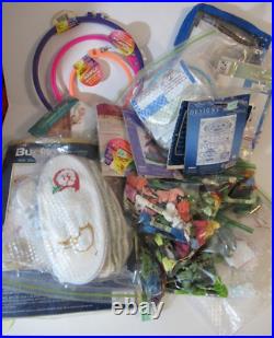 Huge Lot Embroidery + Cross Stitch Kits New Incomplete Hoops DMC Floss + More Huge Lot Embroidery + Cross Stitch Kits New Incomplete Hoops DMC Floss + More