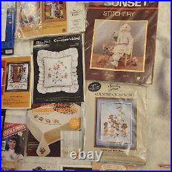 Huge Lot Vintage Cross Stitch, Crewel & Embrodiery Kits Christmas, Halloween 40+