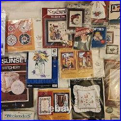 Huge Lot Vintage Cross Stitch, Crewel & Embrodiery Kits Christmas, Halloween 40+