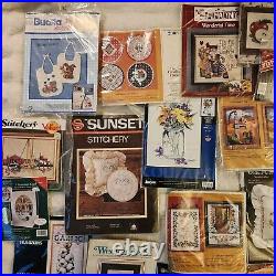 Huge Lot Vintage Cross Stitch, Crewel & Embrodiery Kits Christmas, Halloween 40+