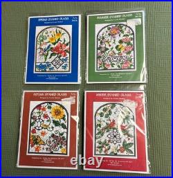 Imaginating Stained Glass Cross Stitch Spring, Summer, Autumn, Fall Set of 4