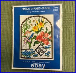 Imaginating Stained Glass Cross Stitch Spring, Summer, Autumn, Fall Set of 4