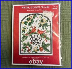 Imaginating Stained Glass Cross Stitch Spring, Summer, Autumn, Fall Set of 4