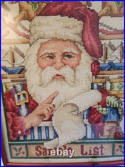 Janlynn SANTA'S LIST Christmas Cross Stitch Kit #09-03 COMPLETED, FRAMED, SIGNED