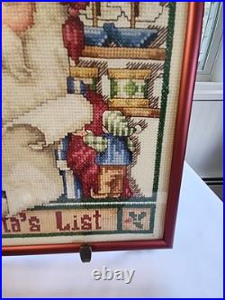 Janlynn SANTA'S LIST Christmas Cross Stitch Kit #09-03 COMPLETED, FRAMED, SIGNED