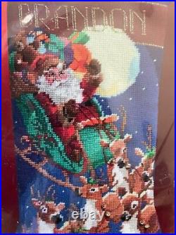 Janlynn UP UP & AWAY Needlepoint Christmas Santa Sleigh Stocking Kit 023-0213