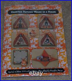 Just Nan HAUNTED AUTUMN MOUSE IN A HOUSE Ctd Cross Stitch KIT with2 Fabrics & Emb