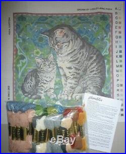 LESLEY ANNE IVORY cats MINTAKE & LUCY on an ENGLISH CARPET vintage TAPESTRY KIT