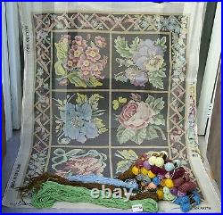 Large Vintage Floral Tapestry Needlepoint Rug Kit Ehrman Paterna Bucilla Wool