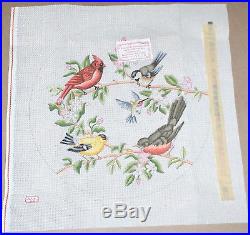 Lee's Five Birds with Robin Handpainted Needlepoint Canvas Kit Wool Yarn & SG